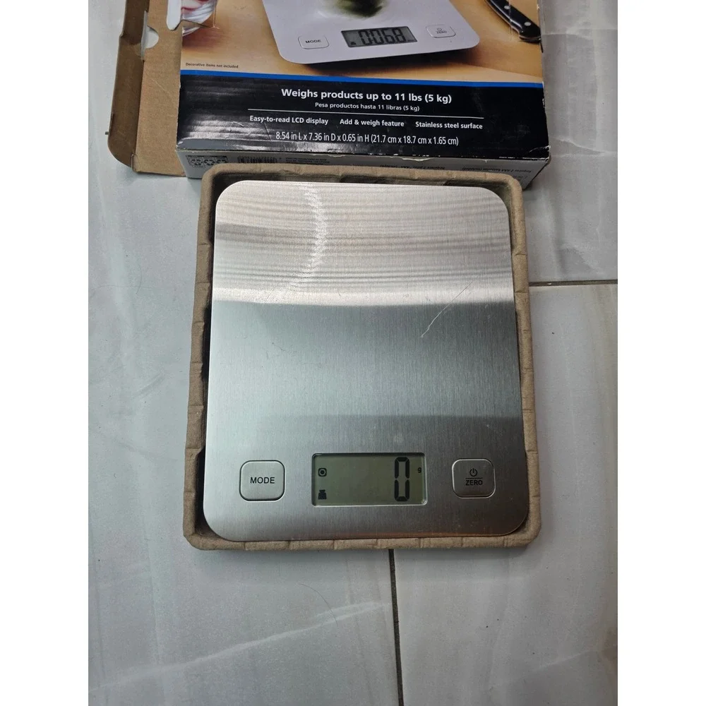 Mainstays Digital Kitchen Scale Stainless Steel 11lb Capacity EK8810WM Silver A6